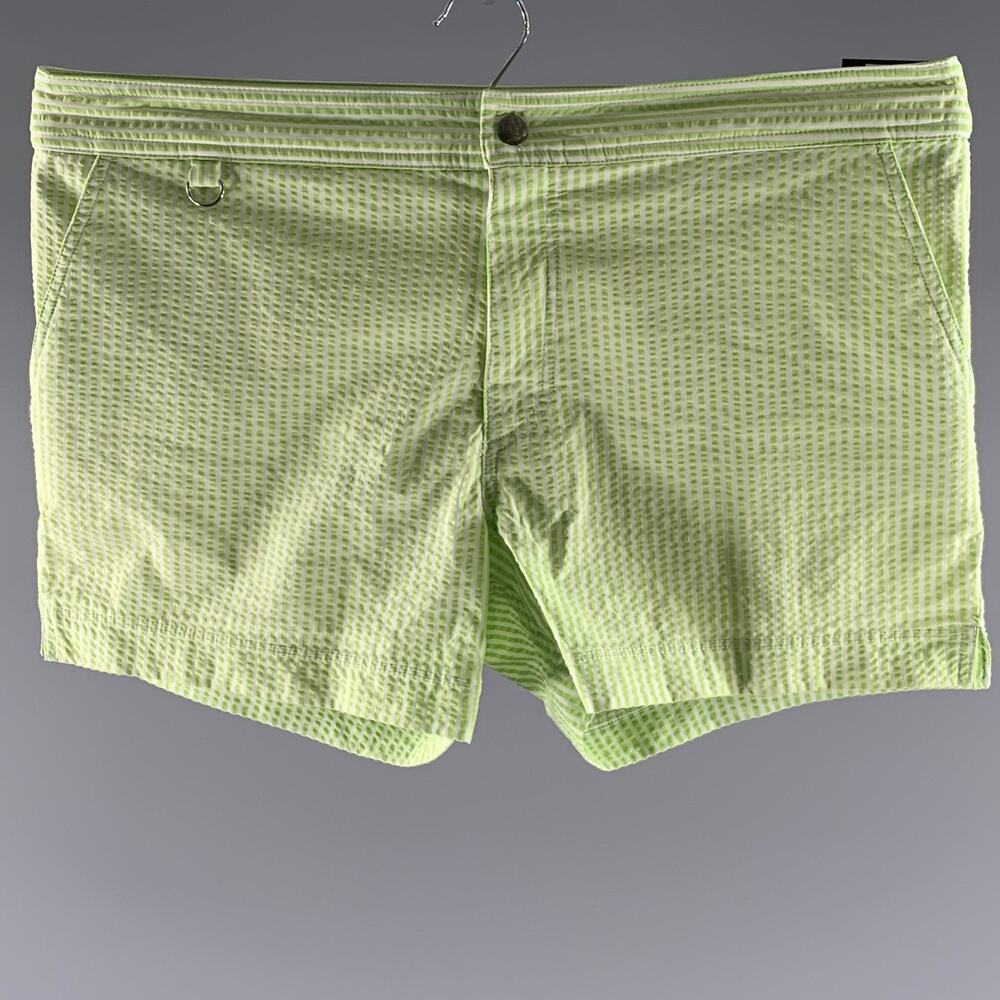 MR TURK Size 36 Green White Stripe Polyamide Blend Seersucker Short Swim Trunks